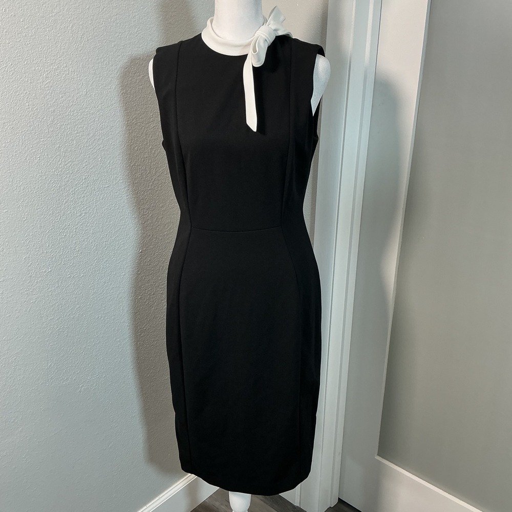 Calvin Klein Sleeveless Bow-Neck Crepe Sheath Dress Size 6
